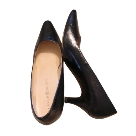 Karen Scott Black Heels Women's 9M Black Leather Pointed Toe Corporate Core - Picture 5 of 7